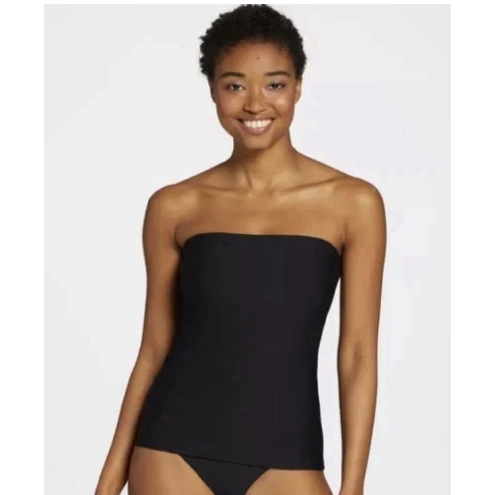 CALIA Women Bandeau Support Tankini Swim Top Pure Black Size XS Removable Straps